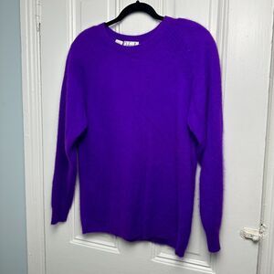 VTG Rafaella Sweater Womens Large Purple Angora Knit Shoulder Pads *Fading